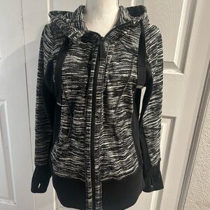 Zella Black & White Hooded Zip-Up Jacket